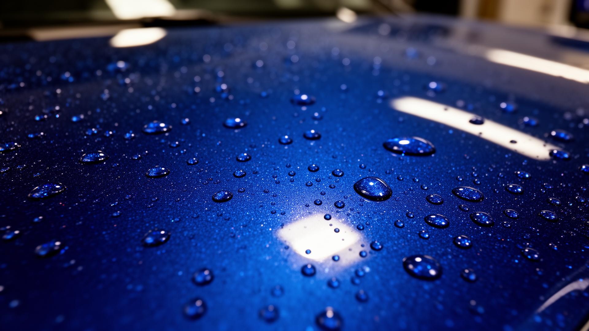 Macro detail of glossy blue metallic car paint